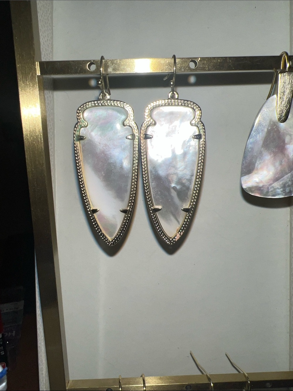 Kendra Scott Mother-of-Pearl Shield Drop Earrings in White and Silver